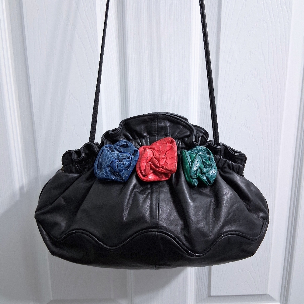 Vintage Viva Of California Bags Leather Roses Snakeskin trim Crossbody - Picture 9 of 16